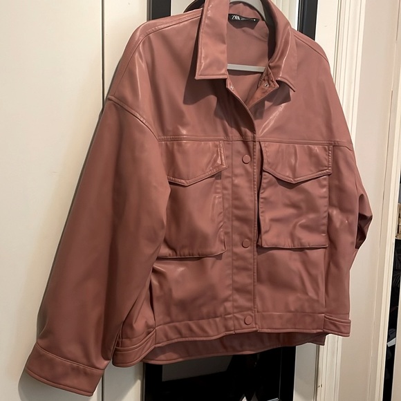 Zara Pink Oversized Faux Leather Jacket - Picture 4 of 10